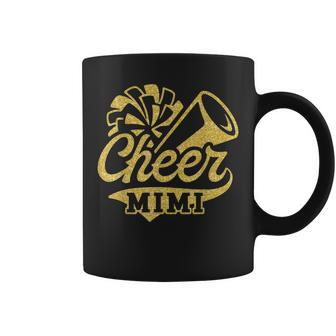 Cheer Mimi Biggest Fan Cheerleader Black Yellow Gold Pom Pom Coffee Mug - Seseable