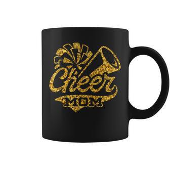 Cheer Mom Biggest Fan Cheerleader Black Yellow Gold Pom Pom Coffee Mug - Monsterry CA