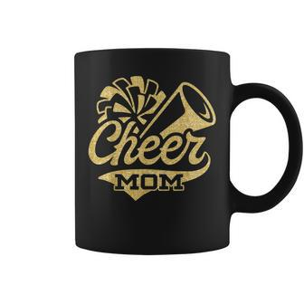 Cheer Mom Biggest Fan Cheerleader Black Yellow Gold Pom Pom Coffee Mug | Mazezy UK