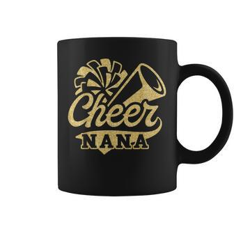 Cheer Nana Biggest Fan Cheerleader Black Yellow Gold Pom Pom Coffee Mug - Seseable