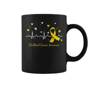 Childhood Cancer Awareness Heartbeat Gold Ribbon Coffee Mug - Seseable