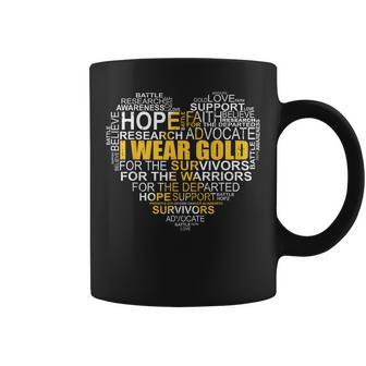 Childhood Cancer Awareness I Wear Gold Heart Ribbon Coffee Mug - Monsterry