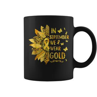 Childhood Cancer Sunflower In September We Wear Gold Coffee Mug - Monsterry