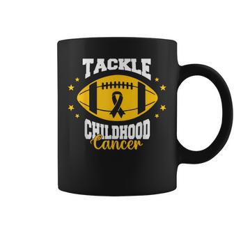 Childhood Tackle Childhood Cancer Awareness Football Gold Coffee Mug - Seseable