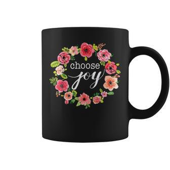 Choose Joy Inspirational Quote Boho Floral Wreath Coffee Mug | Mazezy