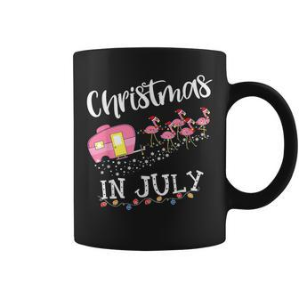 Christmas In July Flamingo Pink Camping Camper Camping Funny Gifts Coffee Mug | Mazezy
