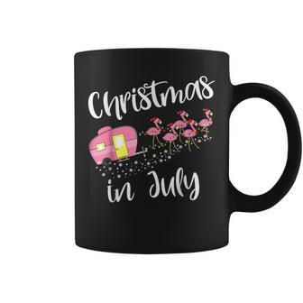 Christmas In July Flamingo Pink Funny Camping Camper Camping Funny Gifts Coffee Mug | Mazezy
