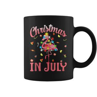 Christmas In July Pink Flamingo Wearing Santa Hat Flamingo Funny Gifts Coffee Mug | Mazezy