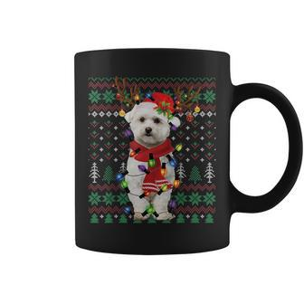 Christmas Lights Bichon Frise Reindeer Santa Ugly Sweater Coffee Mug - Seseable