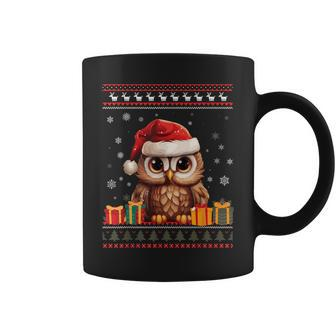Christmas Owl Santa Hat Ugly Christmas Sweater Coffee Mug - Seseable