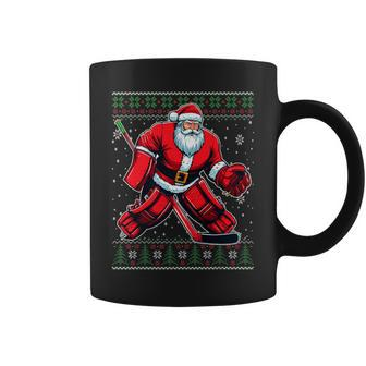 Christmas Santa Hockey Goalie Ugly Christmas Sweater Coffee Mug | Mazezy