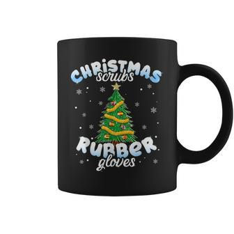 Christmas Scrubs Rubber Gloves Scrub Top Cute Tree Lights Coffee Mug | Mazezy DE