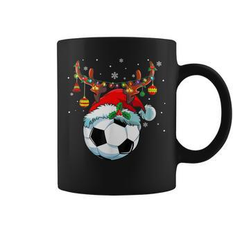 Christmas Soccer Player Santa Hat Lights Ball Xmas Pajama Coffee Mug | Mazezy UK