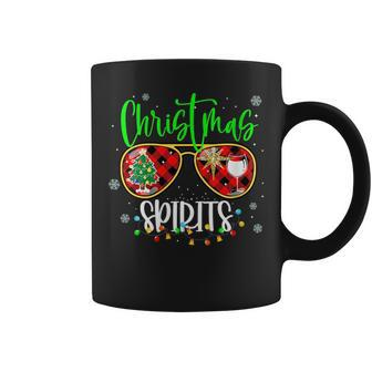 Christmas Spirits Plaid Sunglasses & Wine Christmas Alcohol Coffee Mug | Mazezy