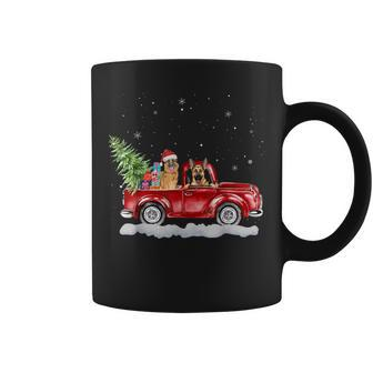 Christmas Three German Shepherd Dogs Ride Red Truck Costumer Coffee Mug | Mazezy