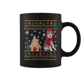 Christmas Ugly Sweater Siberian Husky Santa Hat Reindeers Coffee Mug | Mazezy