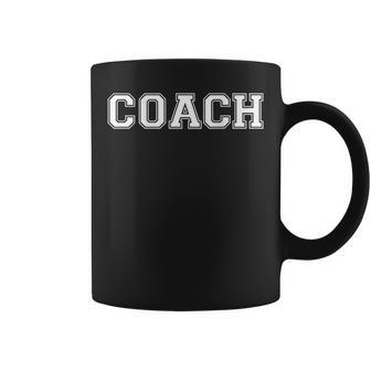 Coach Varsity Lettering Printed On The Back Coffee Mug | Mazezy