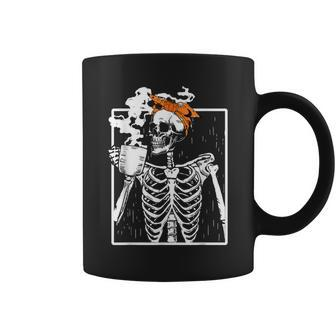 Coffee Drinking Skeleton Diy Halloween Messy Bun Girl Coffee Mug - Monsterry UK
