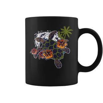 Colorful Cute Turtle Hawaiian Flowers Sea Turtle Floral Coffee Mug - Seseable