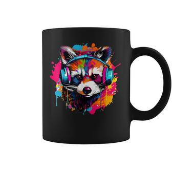 Colorful Raccoon With Headphones Vintage Colorful Raccoon Coffee Mug - Monsterry UK