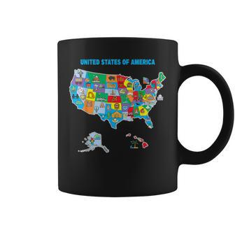 Colorful United States Of America Map Us Landmarks Icons Coffee Mug | Mazezy