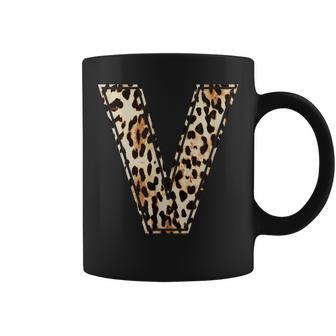 Cool Letter V Initial Name Leopard Cheetah Print Coffee Mug | Mazezy