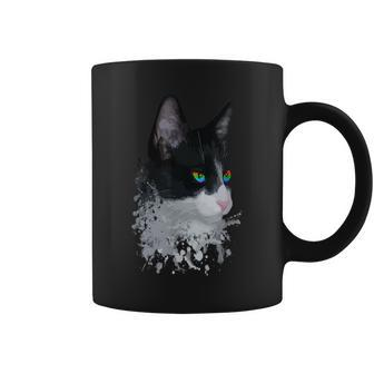 Cool Tuxedo Bicolor Cat With Rainbow Eyes Gay Pride Lgbtq Coffee Mug | Mazezy