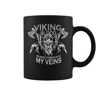 Cool Viking Text Viking Blood Runs Through My Veins Coffee Mug - Seseable