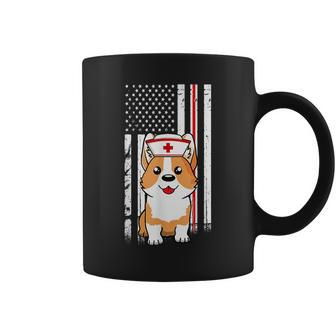 Corgi Dog Nurse American Flag Thin Red Line Appreciation Coffee Mug | Mazezy