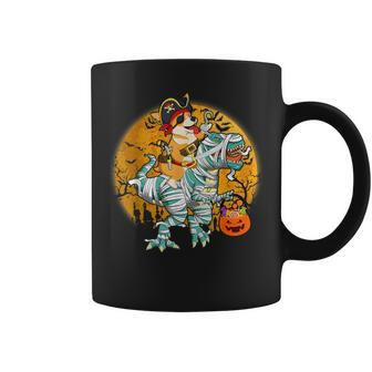 Corgi Riding Dinosaur Mummy Pumpkin T Rex Halloween Kids Coffee Mug | Mazezy