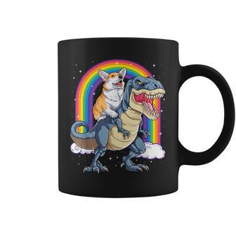 Corgi Riding Dinosaur T Rex Funny Rainbow Dog Coffee Mug | Mazezy