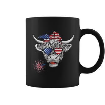 Cow Usa Flag 4Th Of July Patriotic Heifer Highland Cow Lover Coffee Mug | Mazezy