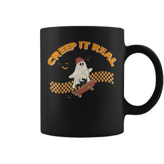Creep It Real Skateboarding Ghost Halloween Costume Retro Coffee Mug | Mazezy