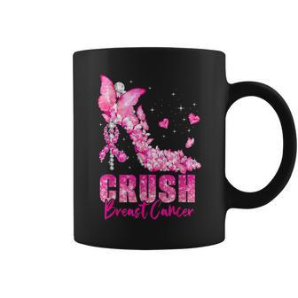 Crush Breast Cancer Awareness Month High Heel Pink Butterfly Coffee Mug - Monsterry UK