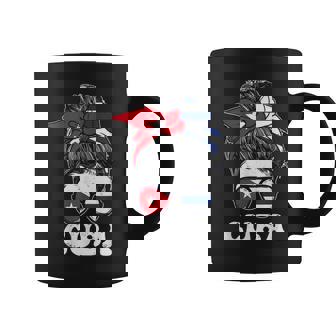 Cuban Girl Flag Messy Hair Bun Republic Of Cuba Heritage Coffee Mug - Seseable