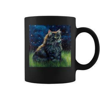 Cute Asian Semi-Longhair Cat In A Starry Sky Night Painting Coffee Mug | Mazezy