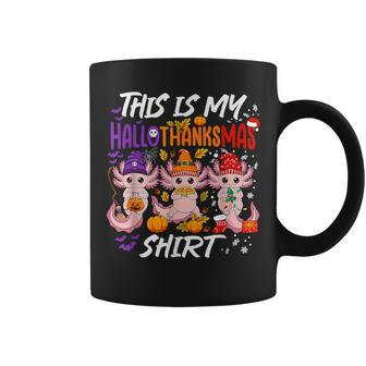 Cute Axolotl Hallothanksmas Halloween Thanksgiving Christmas Coffee Mug - Seseable