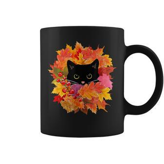 Cute Black Cat Pile Of Leaves Cute Cats And Fall Season Coffee Mug - Seseable