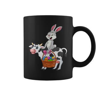 Cute Bunny Riding Cow Happy Easter Cow Lover Gifts Coffee Mug | Mazezy