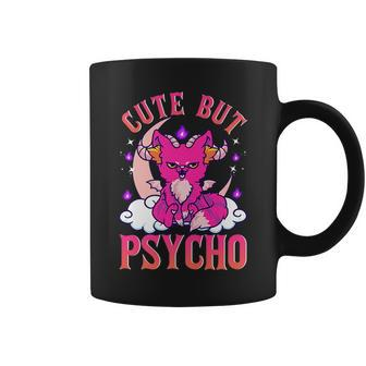 Cute But Psycho Cat With Goat Horns Scary Cat Coffee Mug | Mazezy