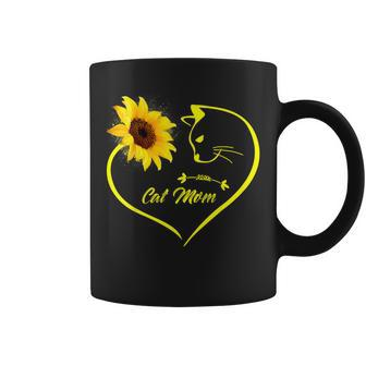 Cute Cat Mom Sunflower Heart Love Mothers Day Gift Cat Lover Coffee Mug - Thegiftio UK