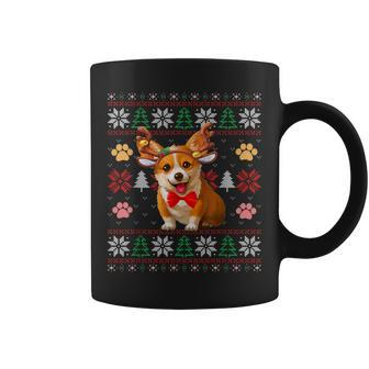 Cute Corgi Dog Reindeer Horns Christmas Ugly Xmas Sweater Coffee Mug - Monsterry UK