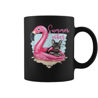 Cute French Bulldog Flamingo Summer Vibes Beach Trendy Coffee Mug | Mazezy