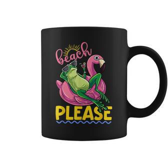 Cute Lazy Frog Pink Flamingo Beach Please Summer Vibes Coffee Mug | Mazezy