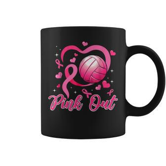 Cute Pink Out Volleyball Breast Cancer Awareness Pink Ribbon Coffee Mug - Seseable