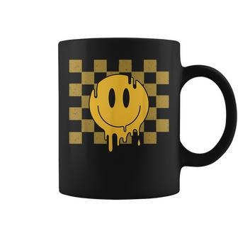Cute Retro Happy Face Checkered Pattern Yellow Melting Face Coffee Mug - Monsterry UK