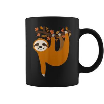 Cute Sloth Fall Leaves Thanksgiving For Girls Autumn Coffee Mug - Seseable