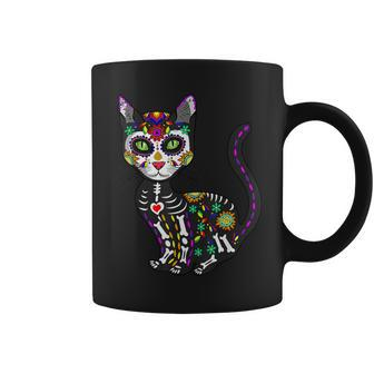 Cute Sugar Skull Mexican Cat Halloween Day Of The Dead Coffee Mug - Monsterry DE