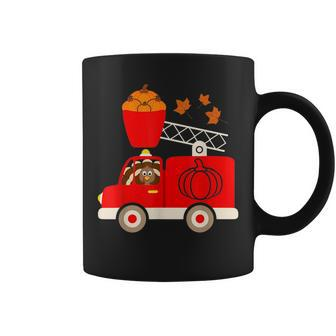 Cute Turkey Pumpkin Fire Truck Thanksgiving Son Kids Coffee Mug | Mazezy