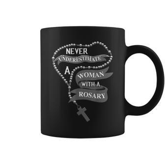 Cute Never Underestimate A With A Rosary Coffee Mug - Seseable
